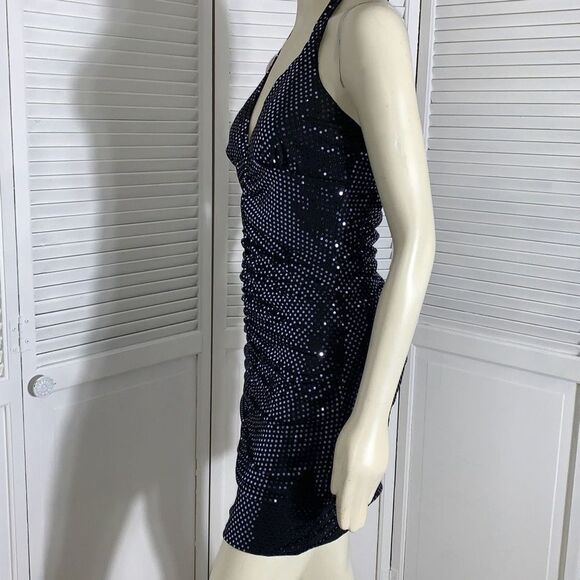 Vintage Taboo Black Stretchy Halter Sequin Dress Size Medium - Picture 12 of 14